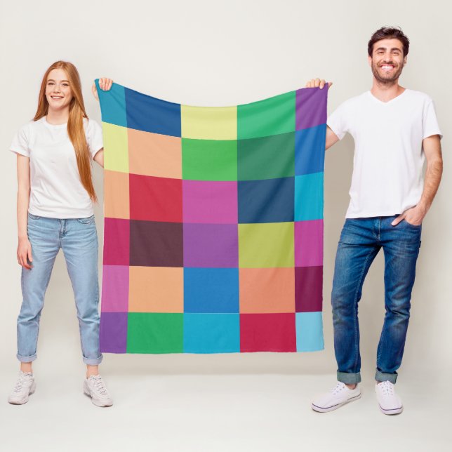 Colourful Chequerboard Pattern Fleece Blanket (In Situ)