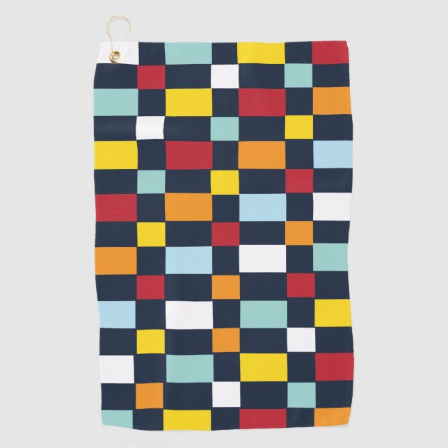 Colourful Chequerboard Pattern Golf Towel (Front)