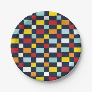 Colourful Chequerboard Pattern Party Paper Plate