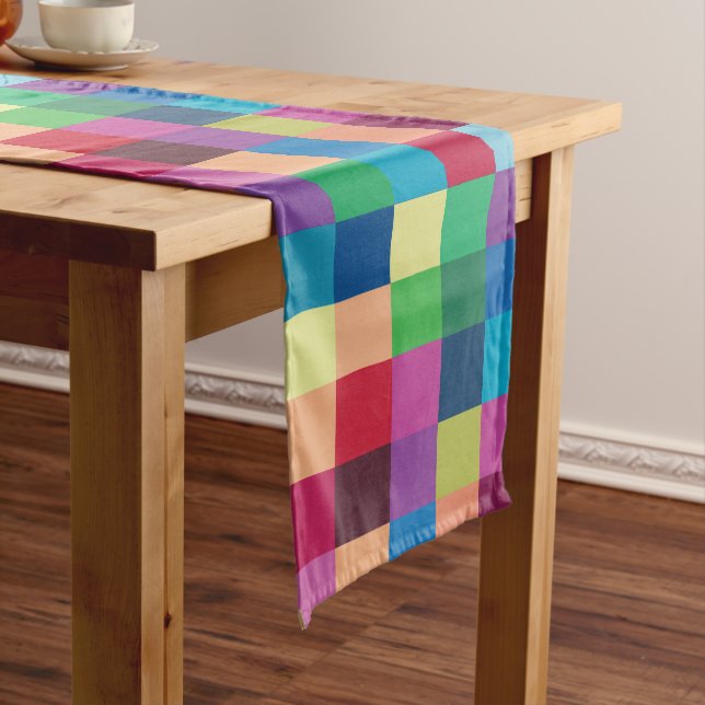 Colourful Chequerboard Pattern Short Table Runner (In Situ)