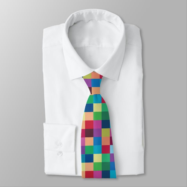 Colourful Chequerboard Pattern Tie (Tied)