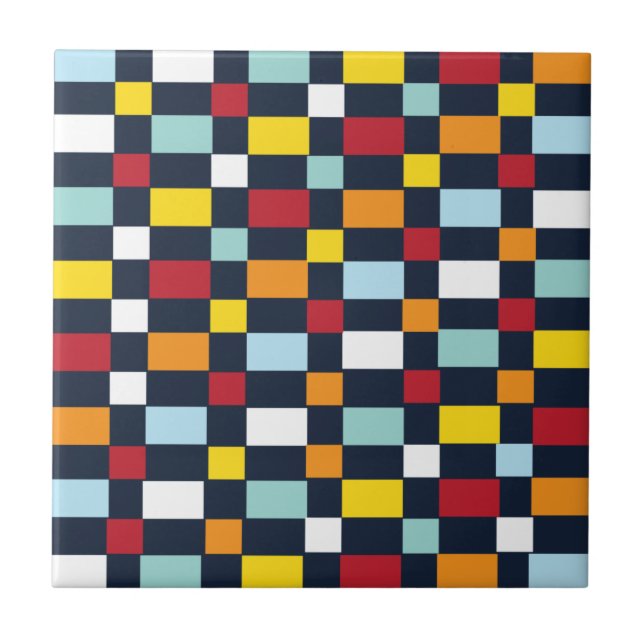 Colourful Chequerboard Pattern  Tile (Front)