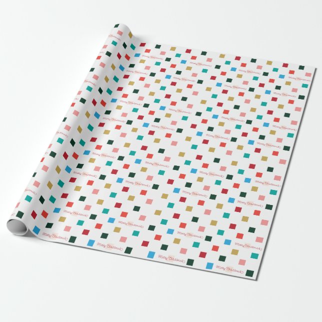 Colourful Chequerboard Retro Script Wrapping Paper (Unrolled)