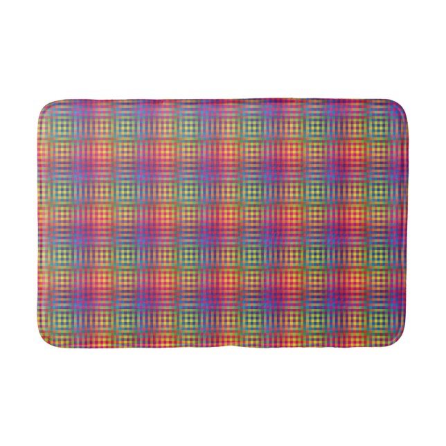 Colourful Chequered Abstract Pattern Bath Mat (Front)