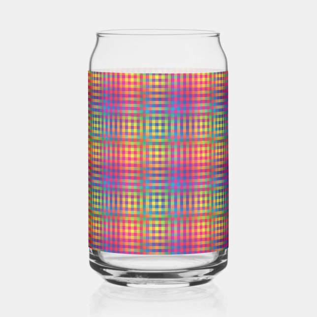 Colourful Chequered Abstract Pattern Can Glass (Front)