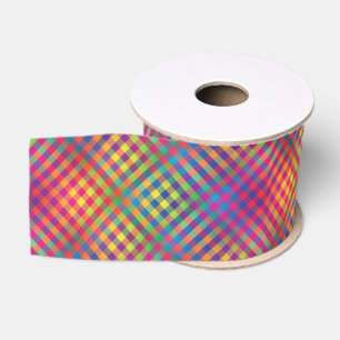 Colourful Chequered Abstract Pattern Grosgrain Ribbon