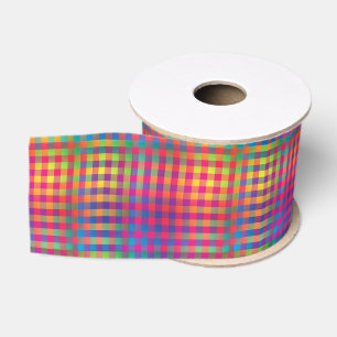 Colourful Chequered Abstract Pattern Grosgrain Ribbon