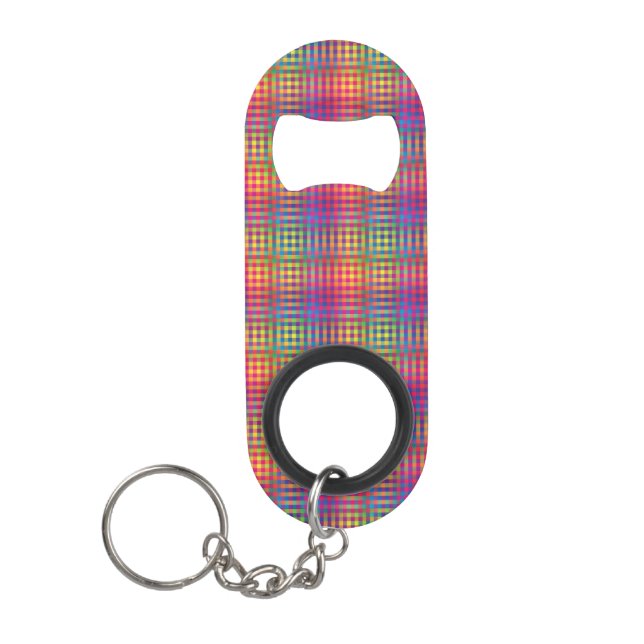 Colourful Chequered Abstract Pattern Keychain Bottle Opener (Front)
