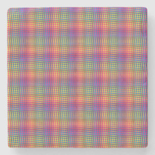 Colourful Chequered Abstract Pattern Stone Coaster