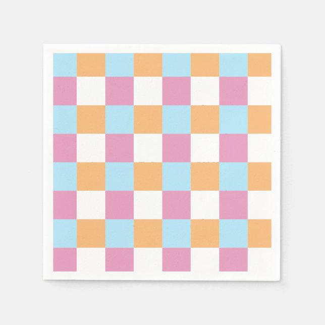 Colourful Chequered board Pattern  Paper Plates Napkin (Front)