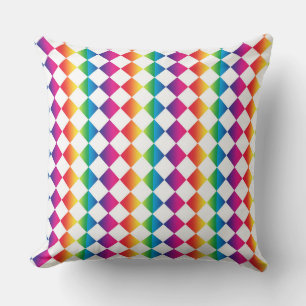 Colourful Chequered Diamond Pattern  Throw Pillow