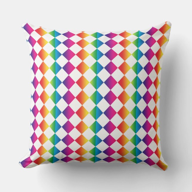 Colourful Chequered Diamond Pattern  Throw Pillow (Front)