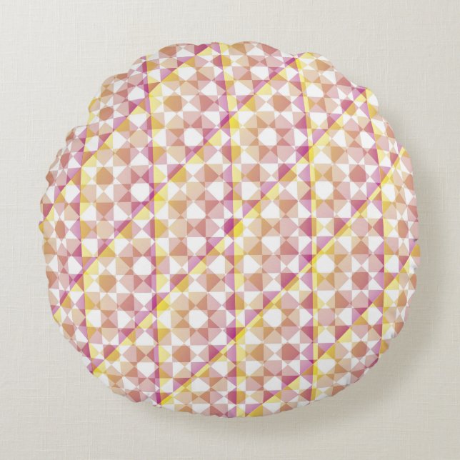Colourful Chequered Diamond Plaid Pattern Round Pillow (Front)