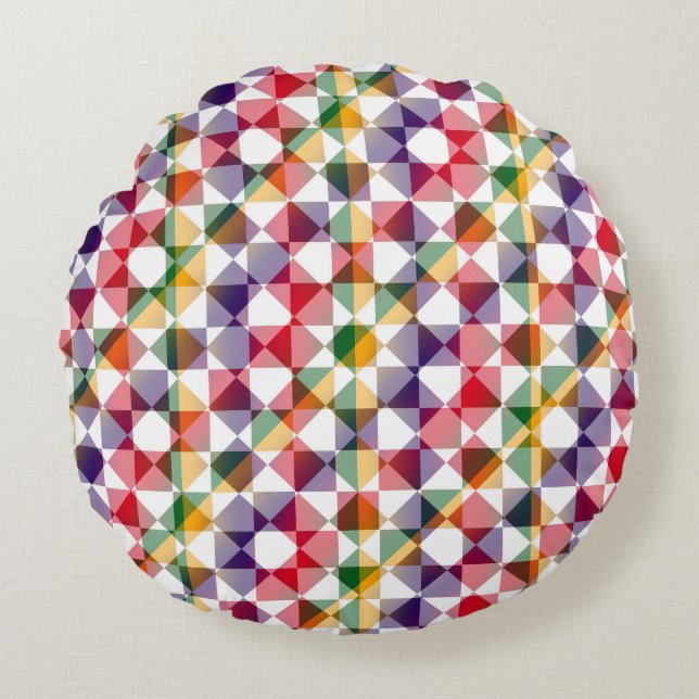 Colourful Chequered Diamond Plaid Pattern Round Pillow (Front)