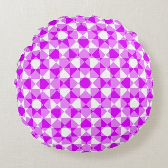 Colourful Chequered Diamond Plaid Pattern Round Pillow (Front)