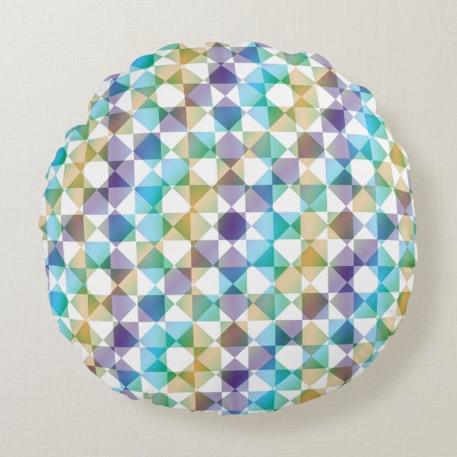 Colourful Chequered Diamond Plaid Pattern Round Pillow (Front)