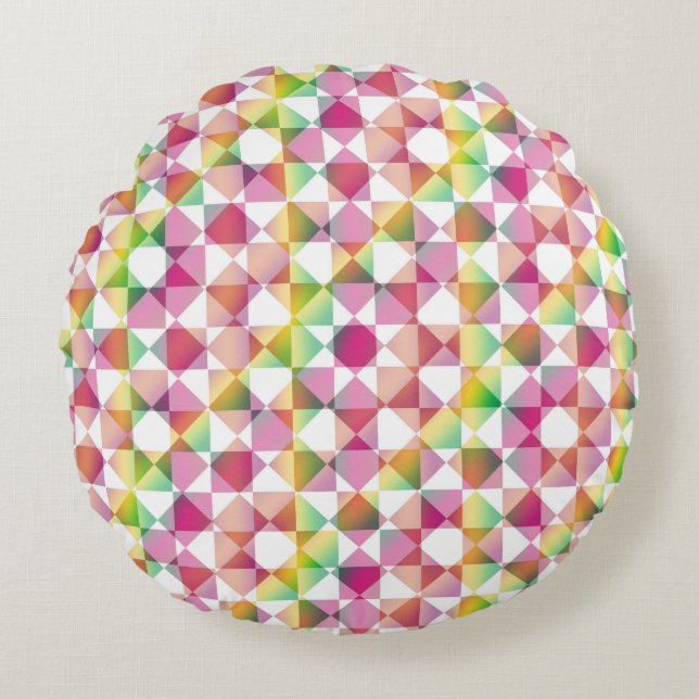 Colourful Chequered Diamond Plaid Pattern Round Pillow (Front)