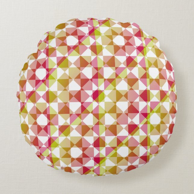 Colourful Chequered Diamond Plaid Pattern Round Pillow (Front)