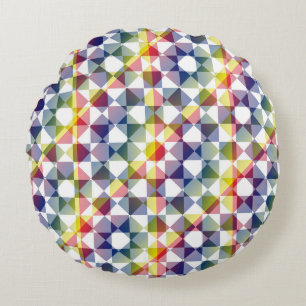 Colourful Chequered Diamond Plaid Pattern Round Pillow