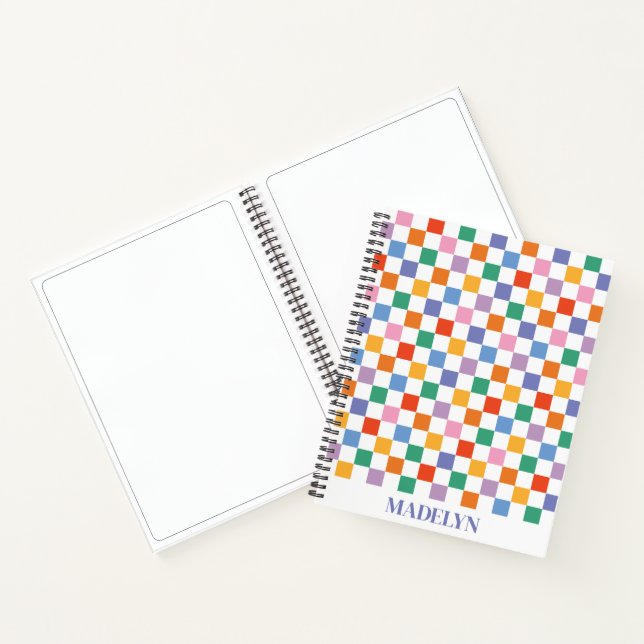 colourful chequered pattern custom monogram name  notebook (Inside)
