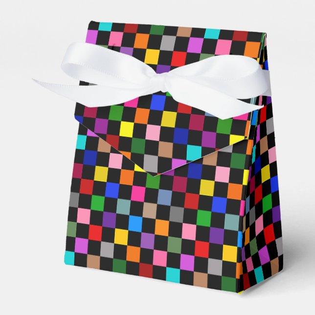 Colourful Chequered Pattern Design Black  Favor Box (Front Side)