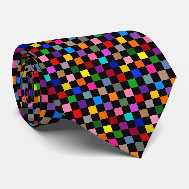 Colourful Chequered Pattern Design Black  Tie (Rolled)