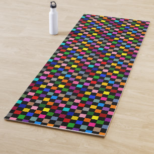 Colourful Chequered Pattern Design Black Yoga Mat