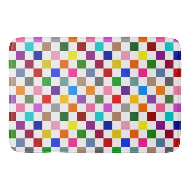Colourful Chequered Pattern Design White  Bath Mat (Front)