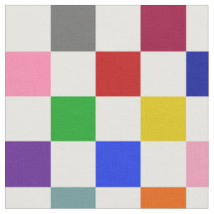 Colourful Chequered Pattern Design White Fabric