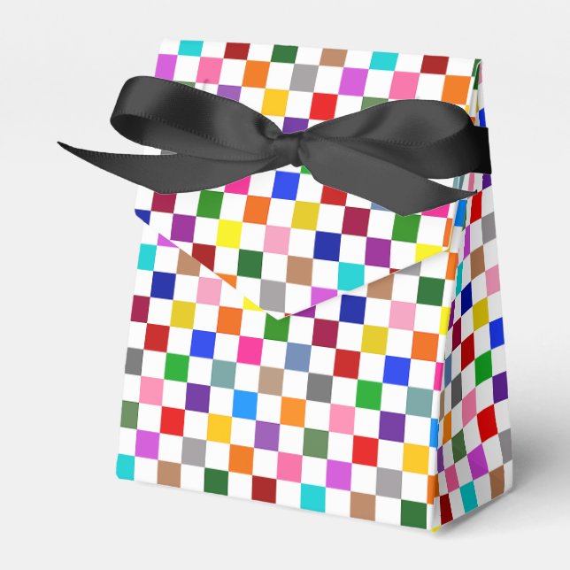 Colourful Chequered Pattern Design White  Favor Box (Front Side)