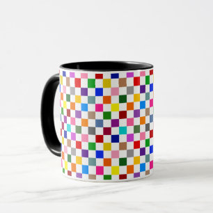 Colourful Chequered Pattern Design White Mug