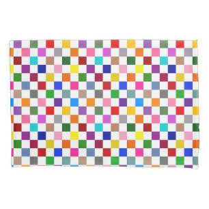 Colourful Chequered Pattern Design White Pillowcase