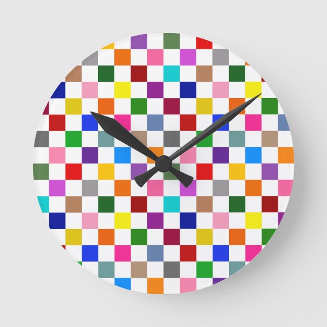Colourful Chequered Pattern Design White  Round Clock (Front)