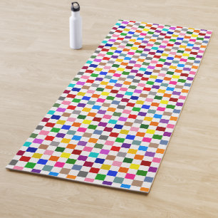 Colourful Chequered Pattern Design White Yoga Mat