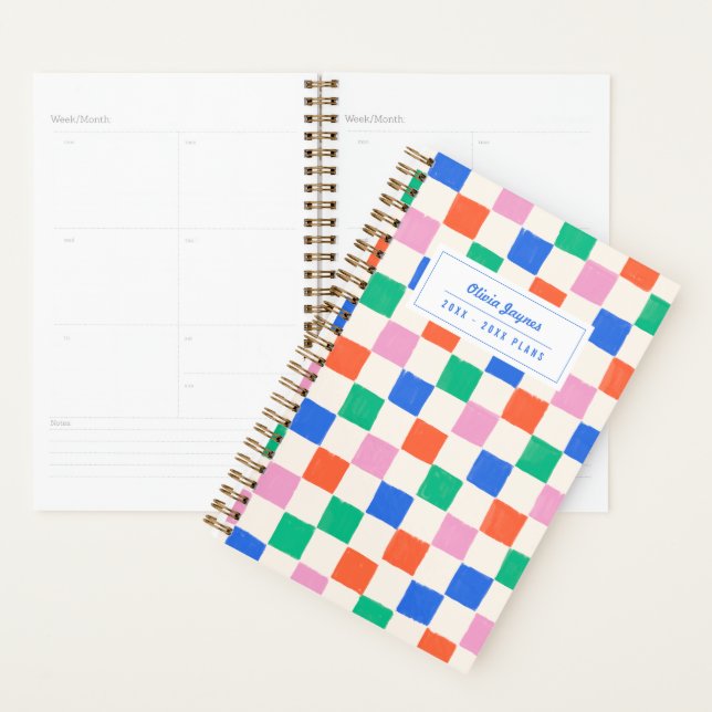 Colourful Chequered Personalized 2027 Monthly Scho Planner (Display)