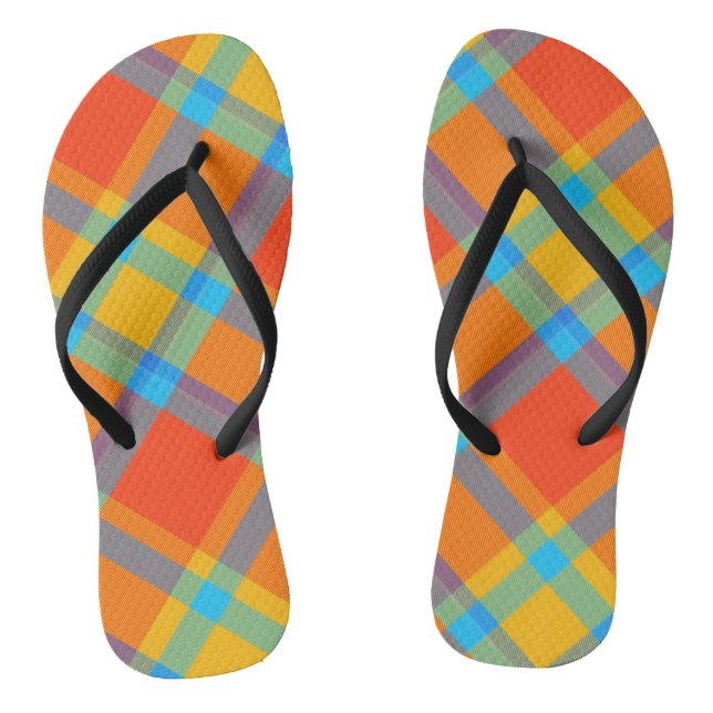 Colourful Chequered Plaid Flip Flops (Footbed)