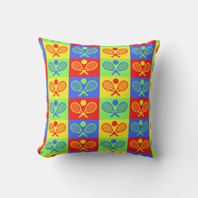 Colourful Chequered Tennis Seamless Pattern Throw Pillow (Front)