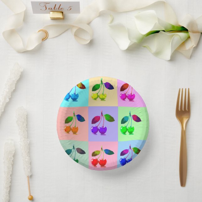 Colourful Cherries - Pop Art   Paper Plate (Wedding)