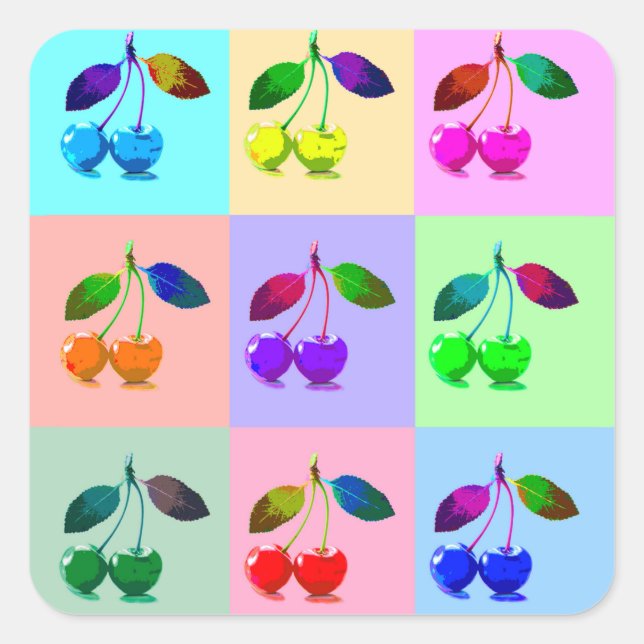 Colourful Cherries - Pop Art Square Sticker (Front)