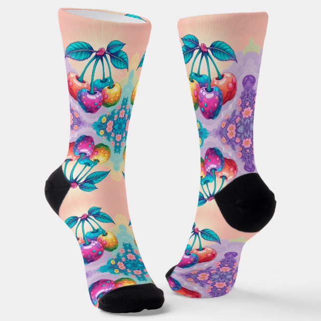 Colourful cherries socks (Angled)