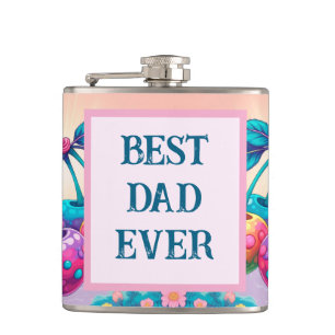 Colourful cherry with Best Dad Ever Hip Flask