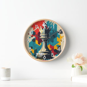 Colourful Chess King Wall Clock – Abstract Geometr