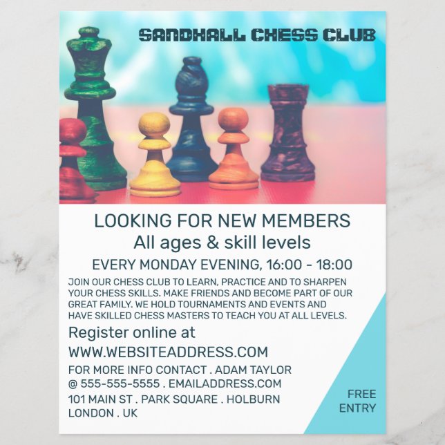Colourful Chess Pieces, Chess Club Advertising Flyer (Front)