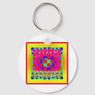 Colourful Chessboard & Pieces Keychain