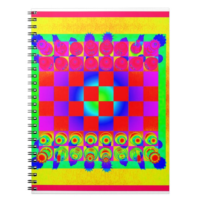 Colourful Chessboard & Pieces Notebook (Front)