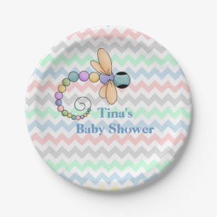 Colourful Chevron and Dragonfly Paper Plate