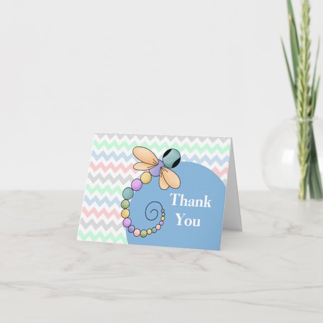 Colourful Chevron and Dragonfly Thank You Card (Front)