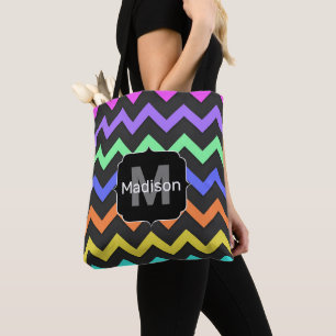 Colourful Chevron Cool Summer Fun Pattern Monogram Tote Bag