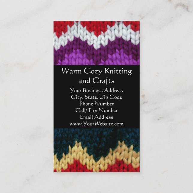 Colourful Chevron Knit Sweater Knitting Crafts Business Card (Front)