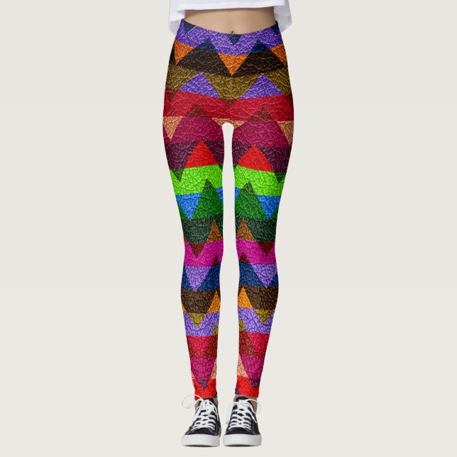 Colourful Chevron Modern Leather #21 Leggings (Front)
